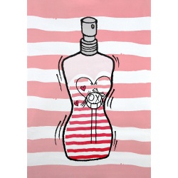 I Love Gaultier (Flacon Rose), affiche originale dessin d'André Saraiva en collaboration avec Jean-Paul Gaultier