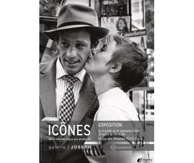 Affiche originale avec Jean-Paul Belmondo et Jean Seberg pour l'exposition ICÔNES de la Galerie Joseph (A bout de souffle)