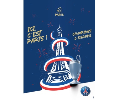 Projet d'affiche originale "ICI C'EST PARIS", célébration du PSG 2025, "Visuel Trophée"