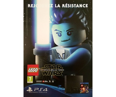 Affiche original LEGO Star Wars "Le Réveil de la Force" sur PS4, visuel "Rey"