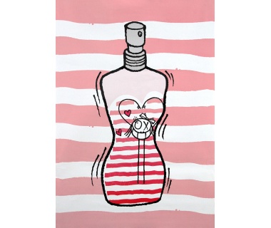 I Love Gaultier (Flacon Rose), affiche originale dessin d'André Saraiva en collaboration avec Jean-Paul Gaultier