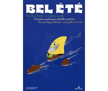 Affiche originale de la ville de Saint-Denis : "Bel été 2025", visuel requin