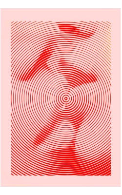 Affiche originale ADOPTE UN MEC, visuel visages sur fond rouge et rose