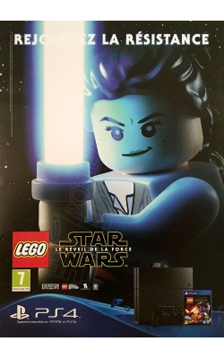 Affiche original LEGO Star Wars "Le Réveil de la Force" sur PS4, visuel "Rey"